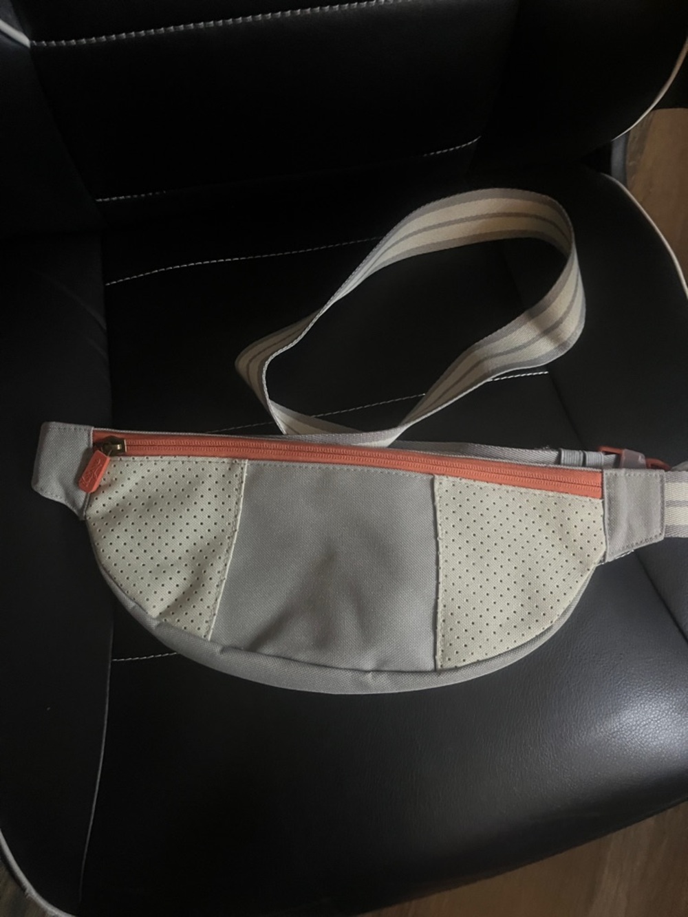 Neutral Gray & Coral Zip Waist Bag crossbody
